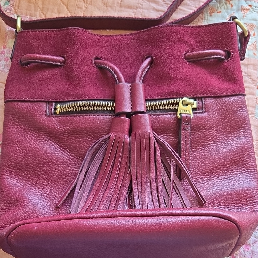 Fossil Burgundy Leather Bucket Bag